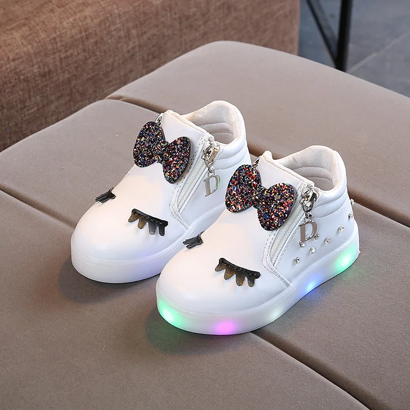 Size 21-30 Children Glowing Sneakers Kid Princess Bow for Girls LED Shoes Cute Baby Sneakers with Light Shoes Krasovki Luminous