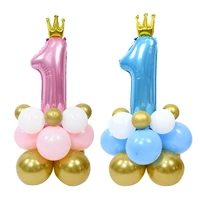 pink blue crown digital 1 number balloons set baby shower boy girl 1st one year birthday party decoration kids balloon