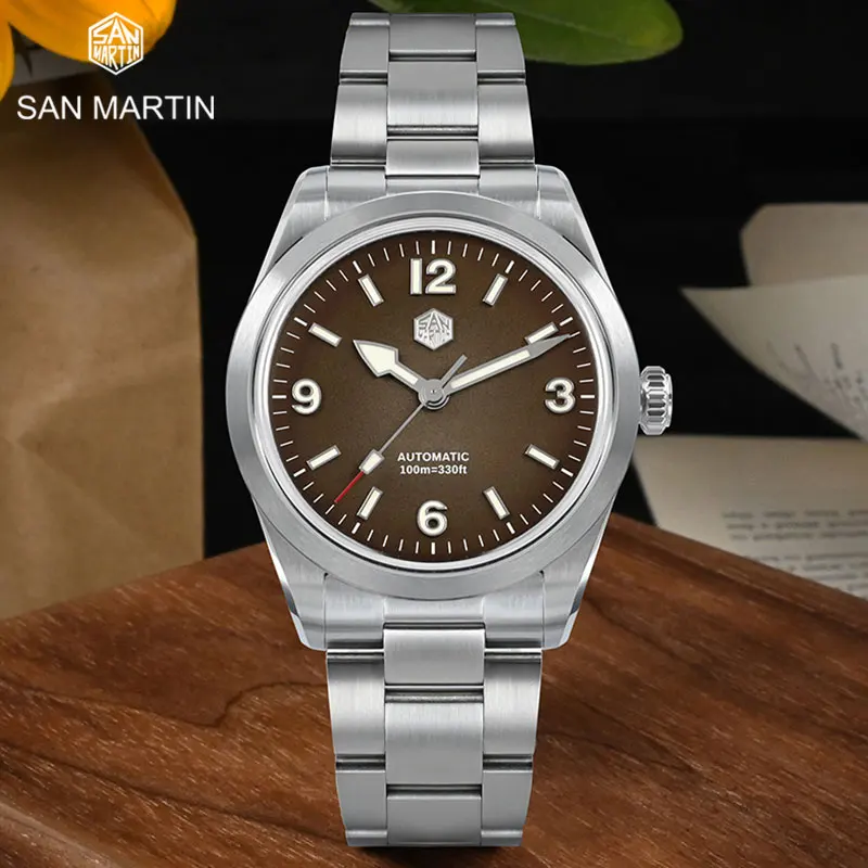 

Мужские часы San Martin из нержавеющей стали NH35, автоматические механические наручные часы BGW9, светящиеся мужские часы для дайверов 10 бар, водонепроницаемые
