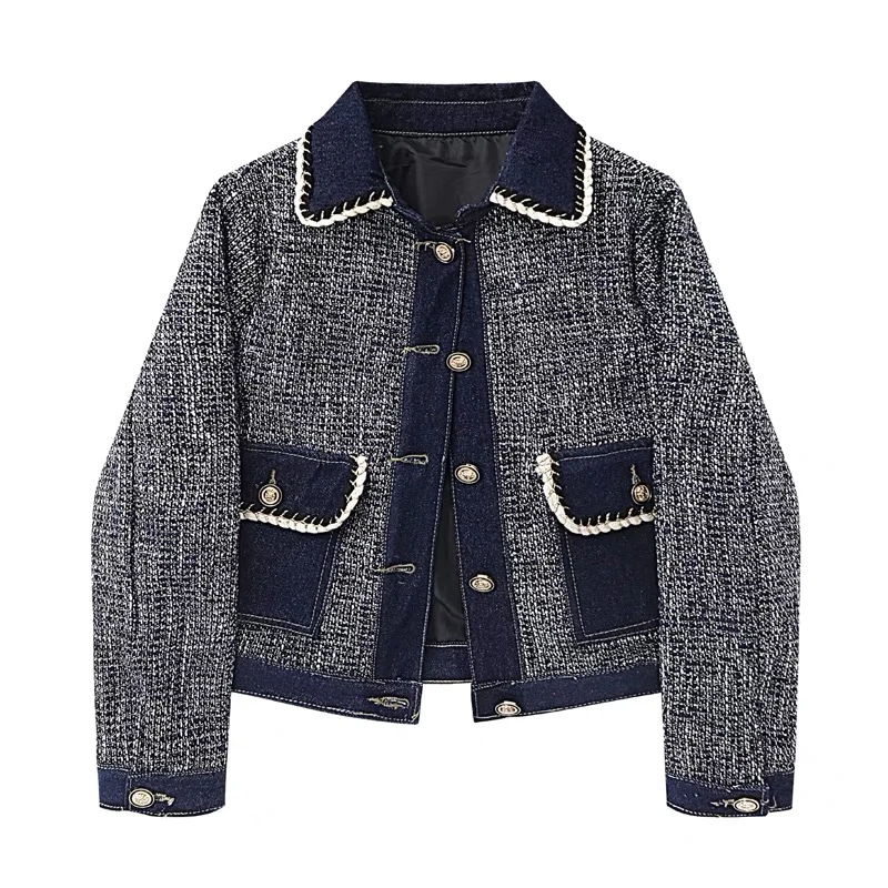 

Женская короткая джинсовая куртка, маленькая Очаровательная джинсовая куртка в винтажном уличном стиле, модная комбинированная верхняя одежда, весна-осень 2023