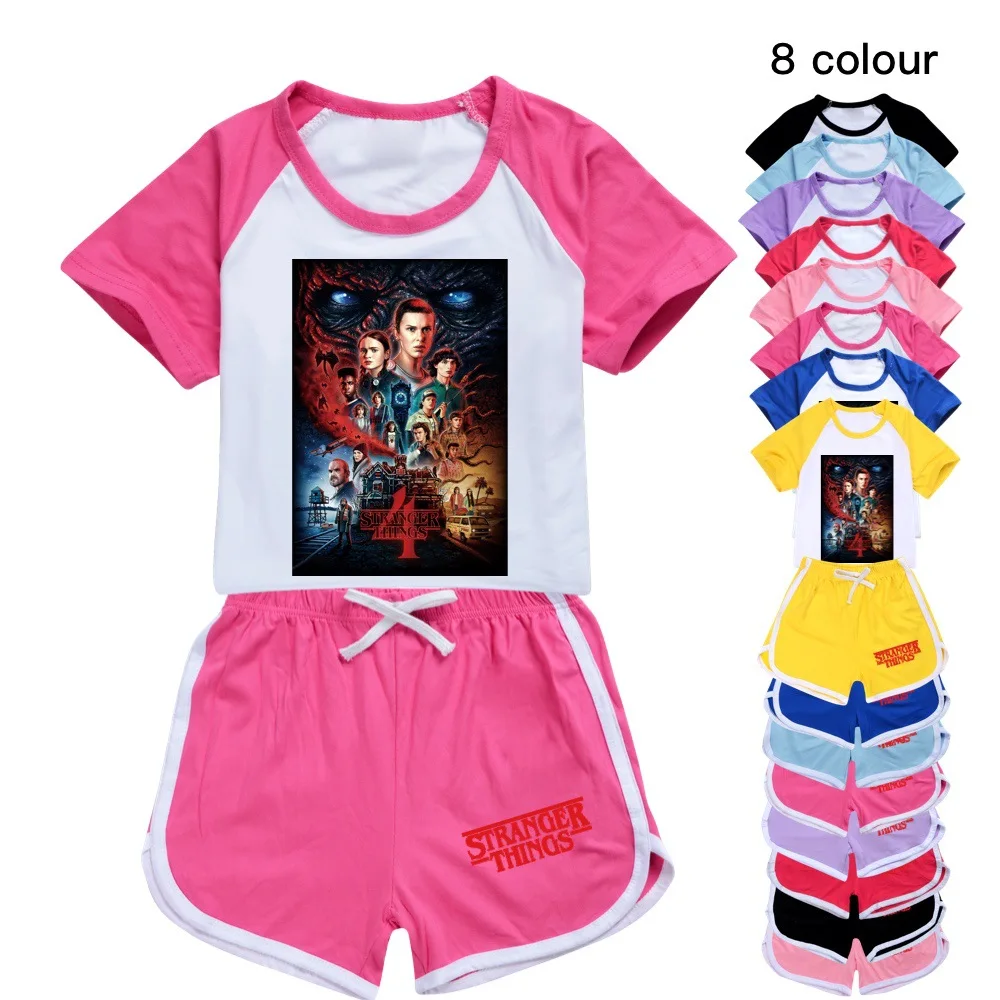 

New Cartoon Stranger Things Baby Girls Boys Clothes Outfits Summer Kids Short Sleeve T-Shirts+Shorts 2pcs Outfits Children Suit