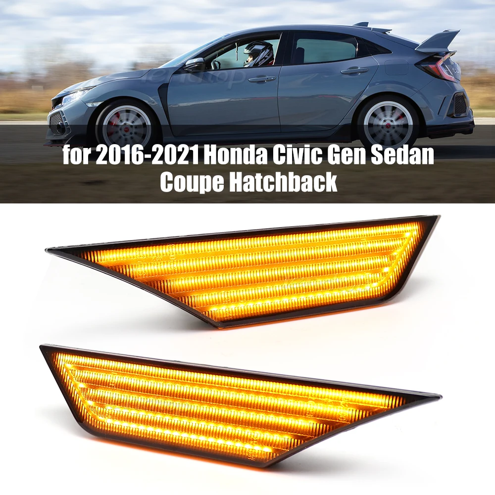 

2pcs Car Front Wing Smoke Lens Amber Flashing LED Side Marker Repeater Indicator Light For 2016-2020 10th generation Honda Civic