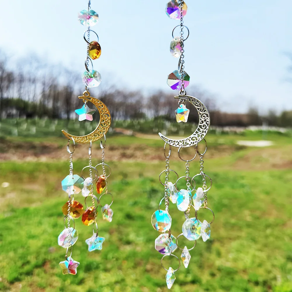 

Suncatcher Hanging Crystal Moon Catcher Pendants Wind Chimes Rainbow Prism Window Drop Bell Christmas Tree Home Decor Kristalle