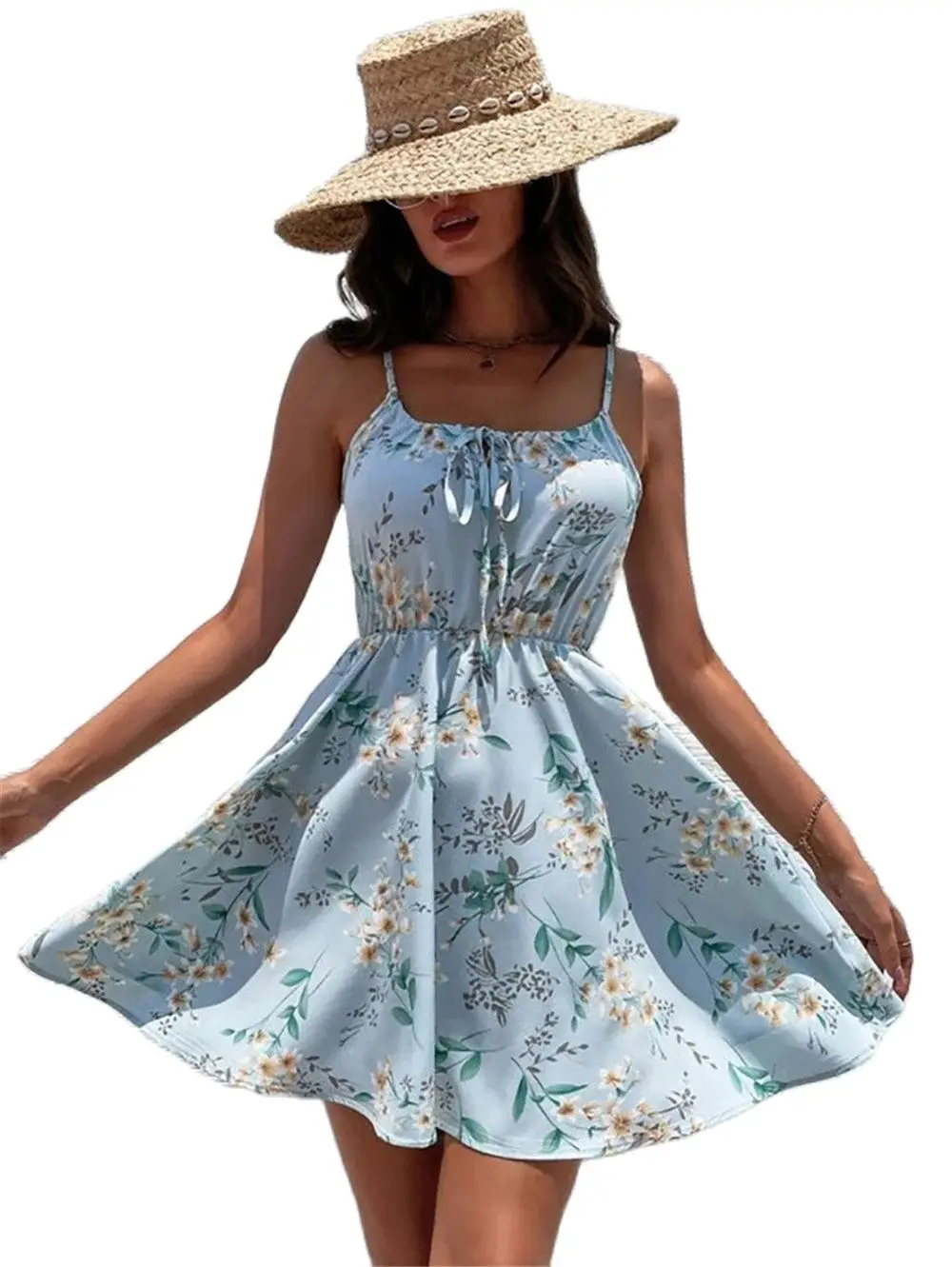 Мини-платье женское летнее на завязках модный элегантный пуловер без рукавов