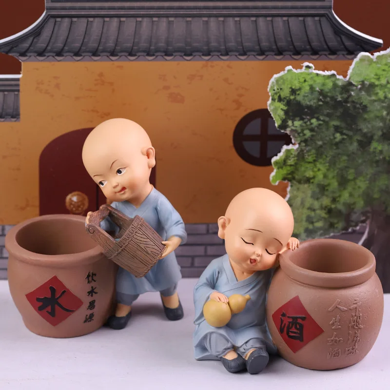 

Creative Little Monk Pen Holder Student Stationery Desktop Sorting Storage Small Ornaments Shaolin Kids' Home Accessories