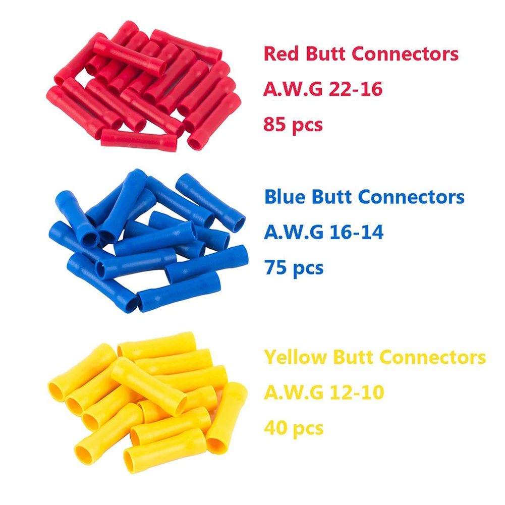 

200PCS Butt Terminals Insulated Straight Butt Wire Connectors Electrical Cable Crimp Terminals Car Electronics Accessories