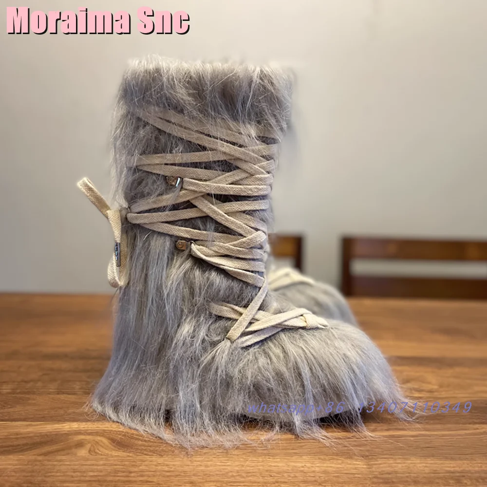 Longhair Меховые сапоги до середины икры на шнуровке с круглым носком и толстой