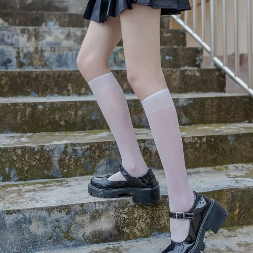 

Однотонные ультратонкие дышащие Модные Дизайнерские Длинные Чулочные изделия женские чулки в Корейском стиле Униформа JK носки до икры