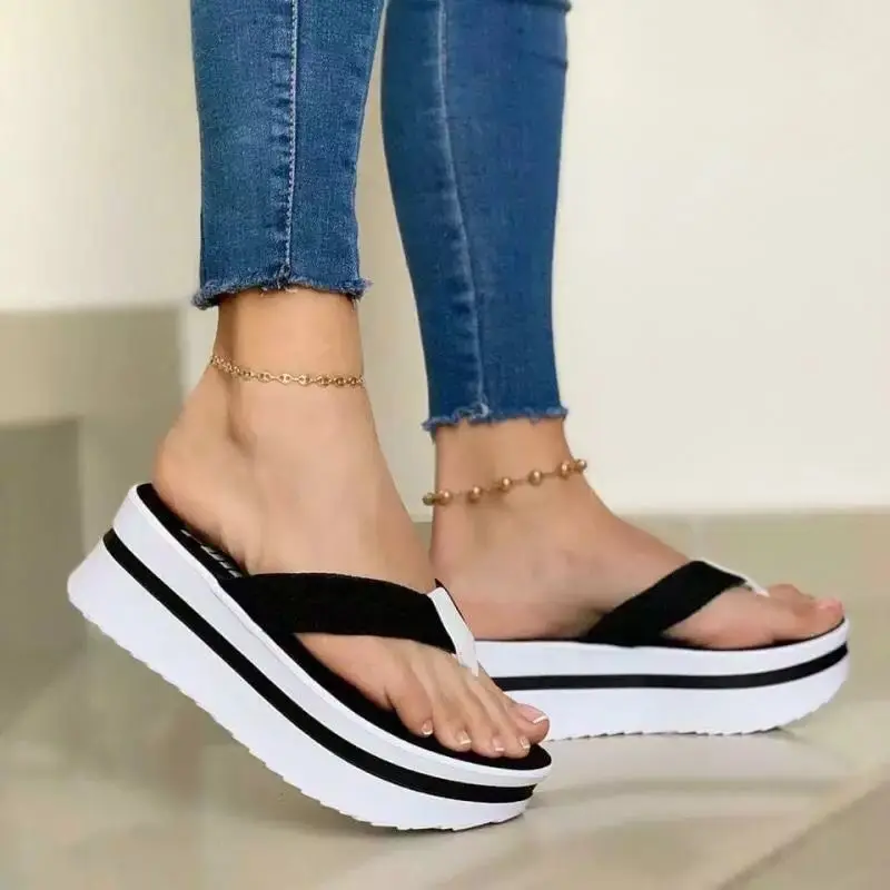 2022 New Women Sandal Flip Flops Shoes Female Wedge Platform Female Thick Bottom Slippers Summer Ladies Casual Shoe Womens Shoes