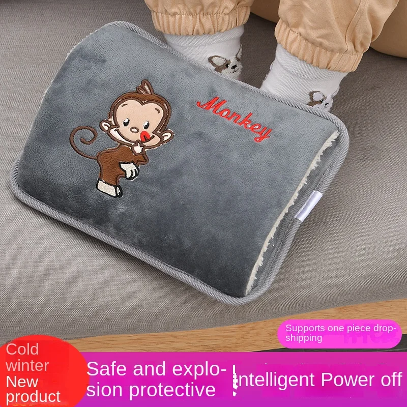 

New electric hot water bottle cartoon self-filling hand warmers embroidery super soft charging baby warmers