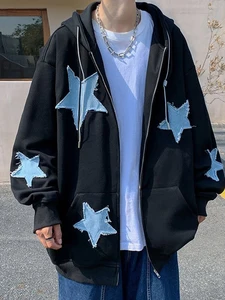 Модная мужская куртка Y2k, пальто в стиле Харадзюку, толстовки большого размера на молнии со звездами, уличная одежда в стиле хип-хоп, готический Свободный Мужской свитшот с карманами