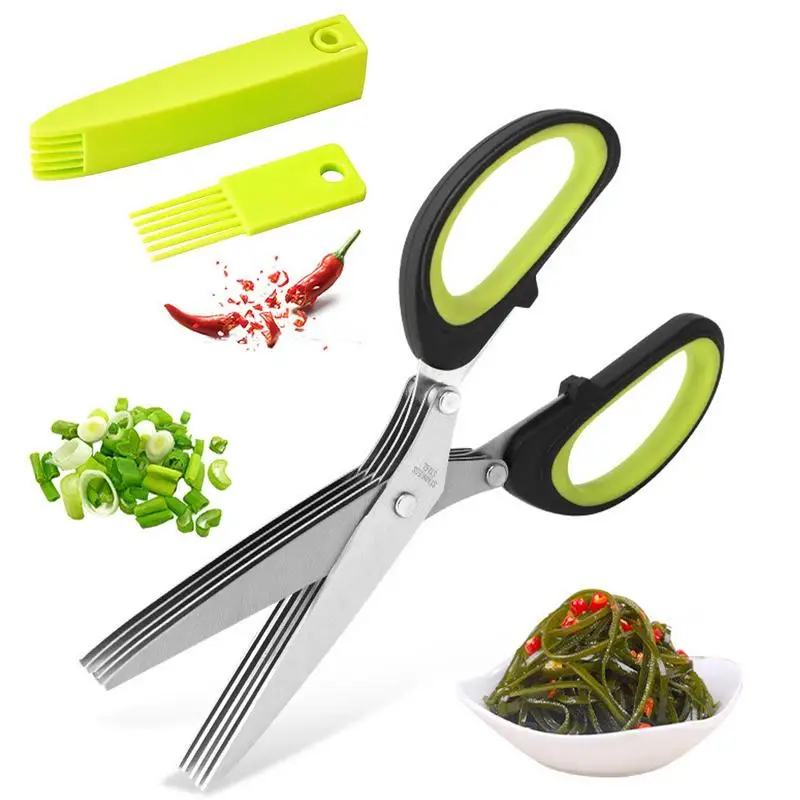 

Stainless Steel Multi 5 Layers Green Onion Scissors Vegetable Cutter Scallion Herb Laver Spices Cooking Safety Cover Tool Cut