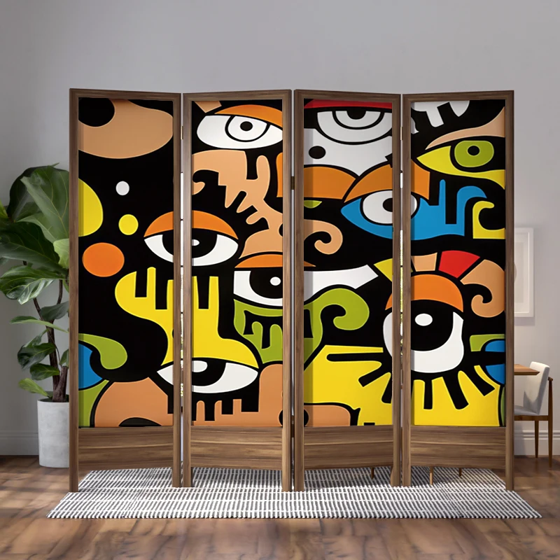 

Modern minimalist folding mobile decorative porch hotel partition living room entry solid wood screen new Chinese style folding