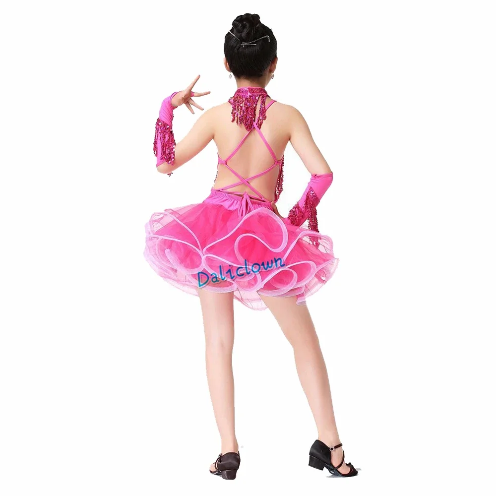 Детский костюм для латиноамериканских танцев с бахромой и блестками