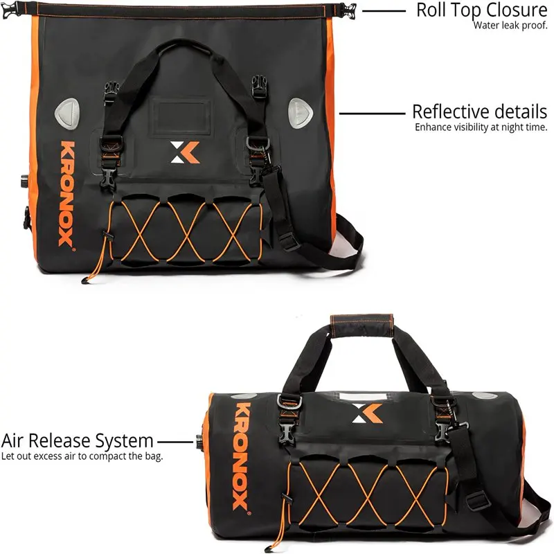 Motorcycle Waterproof Duffel Bag - Touring, ATV, Enduro & Adventure. Black Travel Dry Bag 40L