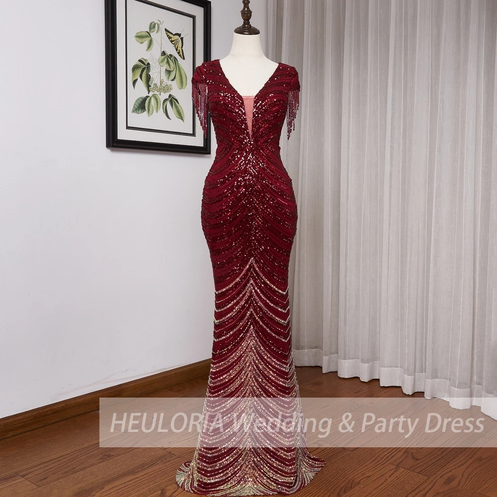 

Long formal prom evening dress V neck beading sequine wedding party dress Sparkle Mermaid Evening Dress