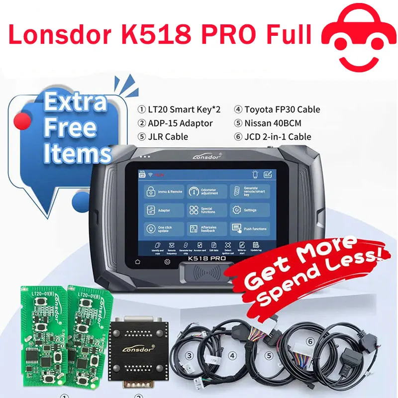 Программатор для ключей Lonsdor K518 PRO с 2 шт. LT20 кабелем Toyta FP30 Nissn 40 BCM адаптером ADP