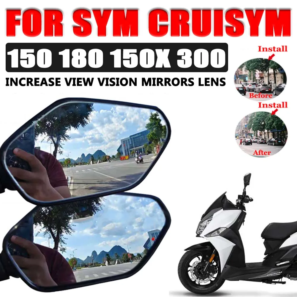 

For SYM Cruisym 300 150 X 150X 180 Cruisym300 Motorcycle Accessories Convex Mirror Increase View Vision Lens Rearview Mirrors