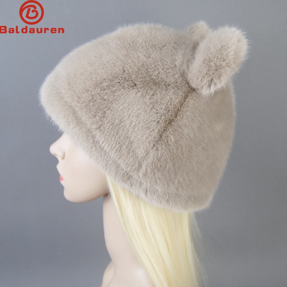 

Winter Luxury Faux Mink Fur Beanies Caps Women's Earmuffs Fashion Warm Cap Berets Faux Mink Fur Brim 2023 Fashion Warmer Cap