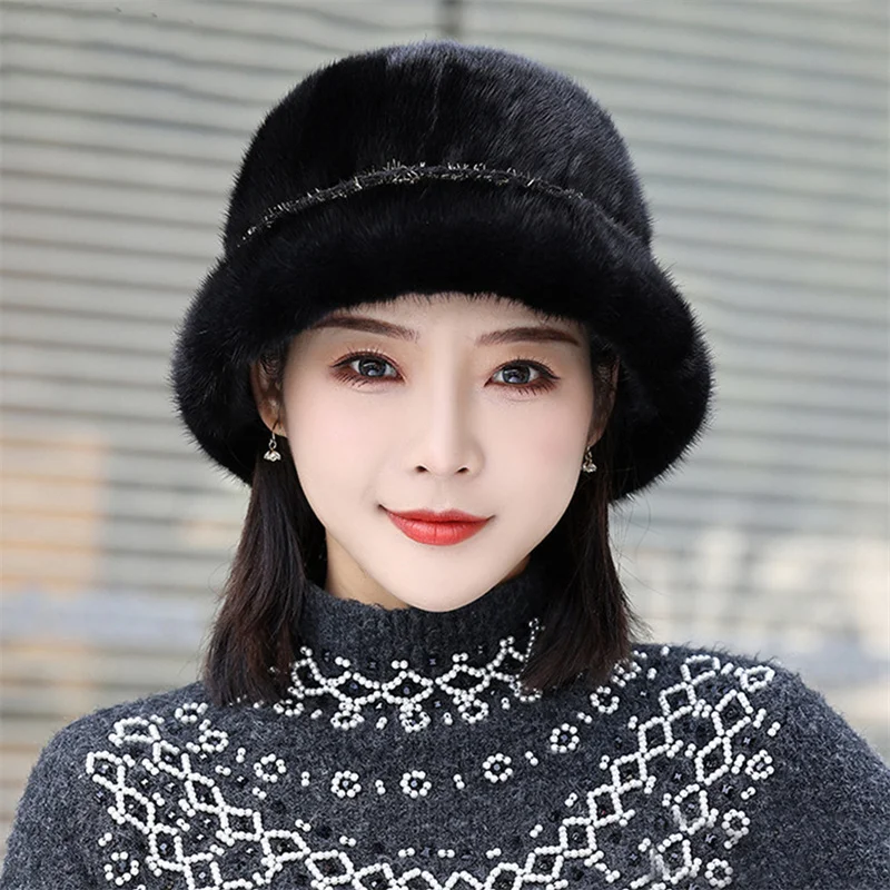 Hot Winter Hat Real Mink Fur Winter Hat Female Fashion Warm Beanie Beanie Female Solid Adult Hood Bean Hat Wholesale