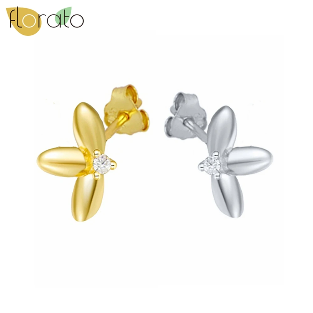 Женские серьги-гвоздики из серебра 925 пробы с тремя листьями