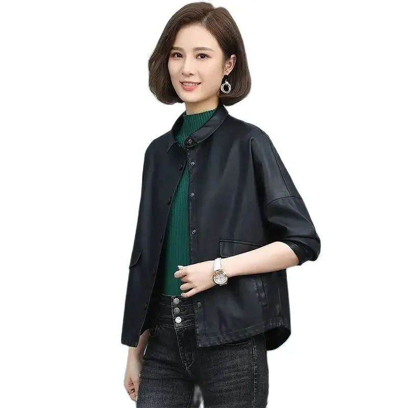 

Женская кожаная куртка, Новинка весна-осень 2023, Женское пальто из искусственной кожи, корейское повседневное свободное универсальное мягкое пальто из искусственной кожи