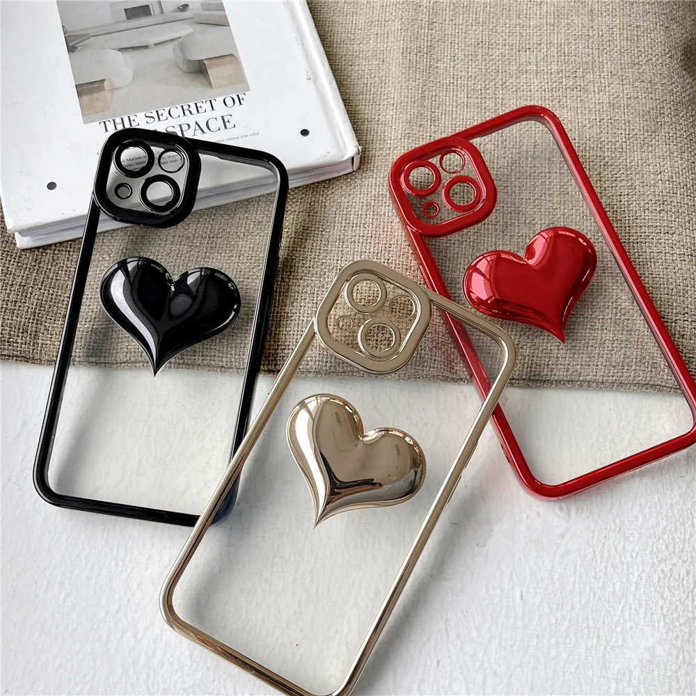 

Korea Fashion 3D Love Heart Chain Necklace Phone Case For iPhone 11 13 Pro Max 12 Pro Max Luxury Lanyard Neck Strap Rope Cover