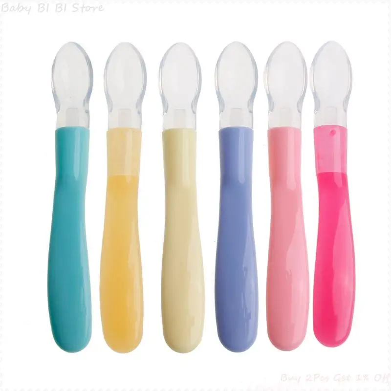 

1 Pc Newborn Baby Soft Safety Silicone Infan Learning Feeding Spoon Flatware Children Dishes Tableware Soup Spoon
