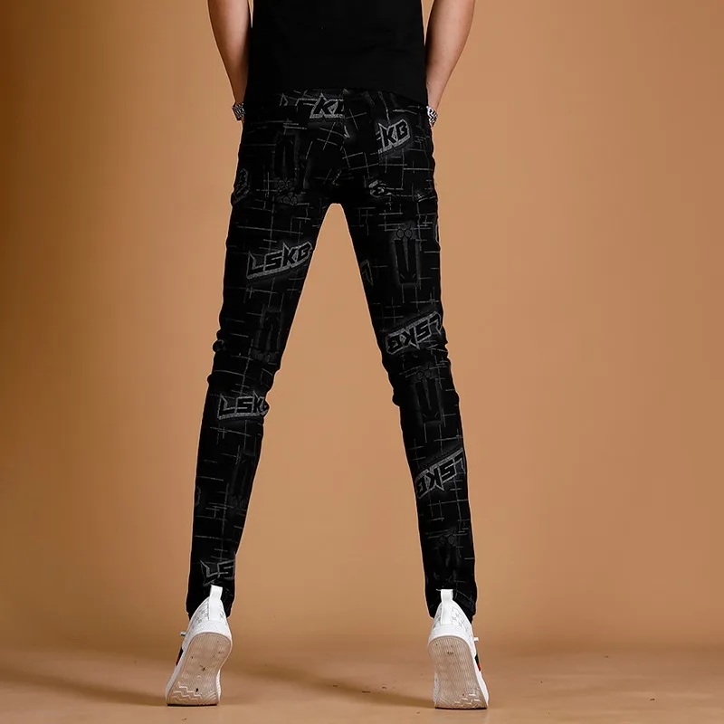 Black Jeans Men 2023 Summer Fashion Letter Printed Pants Streetwear Casual Straight Slim Fit Denim Trousers
