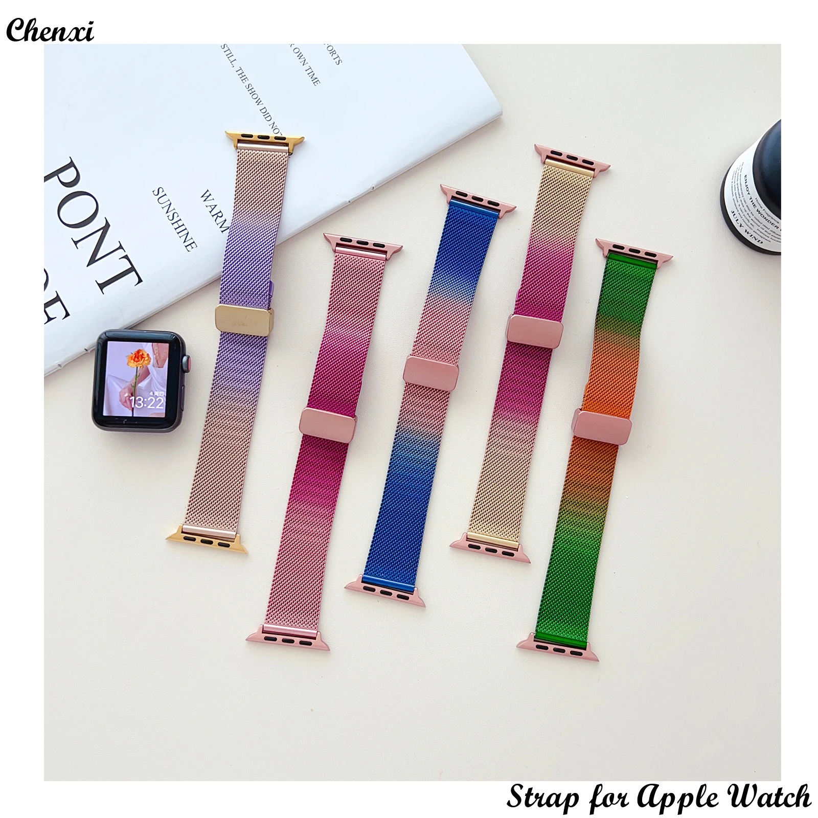 Metal strap for Apple watch band women Magnetic snap iwatch87654321SE Ultra38 40 41 42 44 45 49mm men stainless steel gradient