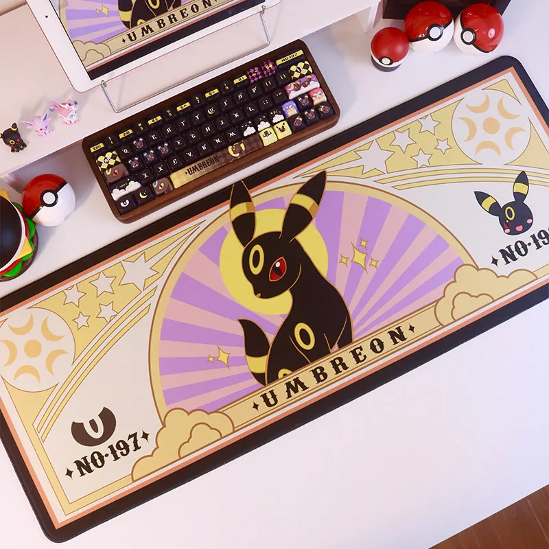 Фото Большой игровой коврик для мыши Pokémon Umbreon Espeon Leafeon в стиле ар-деко, противоскользящий, для геймеров и офиса №3