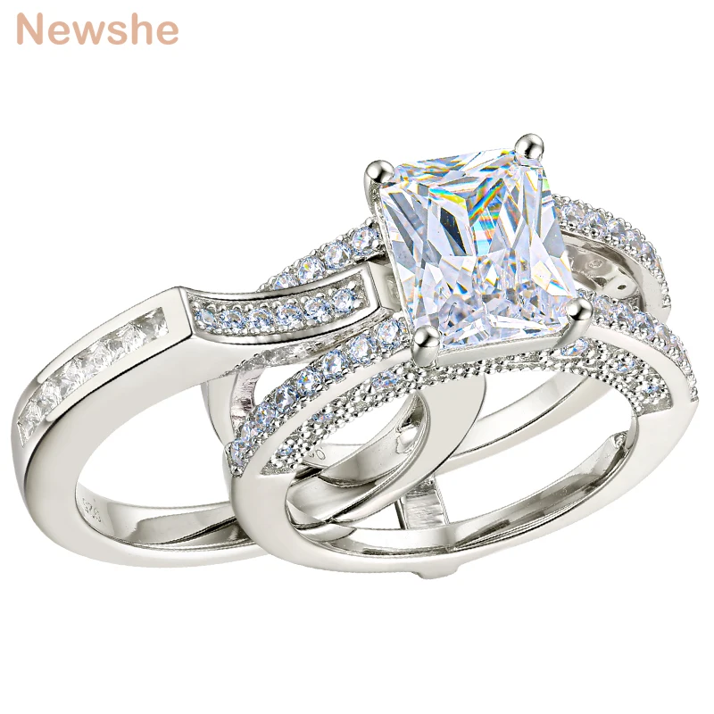

Newshe 3.5Ct Grand Radiant Wedding Ring Set For Women Bride Solid 925 Sterling Silver Engagement Rings AAAAA Cubic Zircons