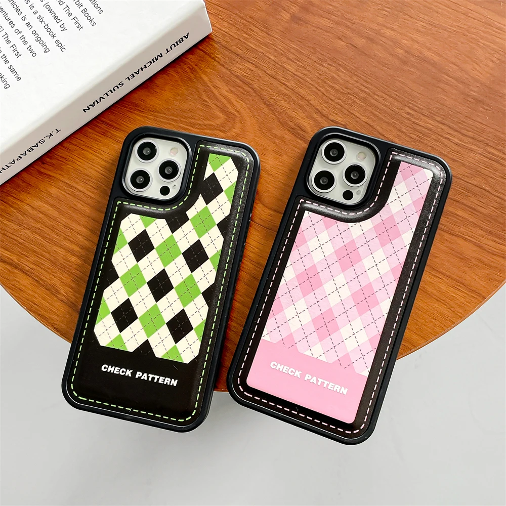 

Ins Fashion Retro Original Aesthetic Grid Case For IPhone 13 12 Pro 11 X Xr Xs Max Grils Women Creative Leather Shockproof Cover