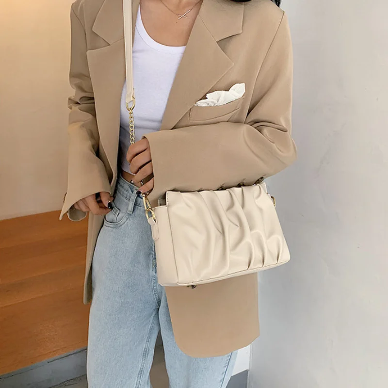 Women's Retro Fashion Ringer PU Fold Hand Bags for Women Simple Luxury One Shoulder Small Square Underarm Bolsa Feminina Handbag