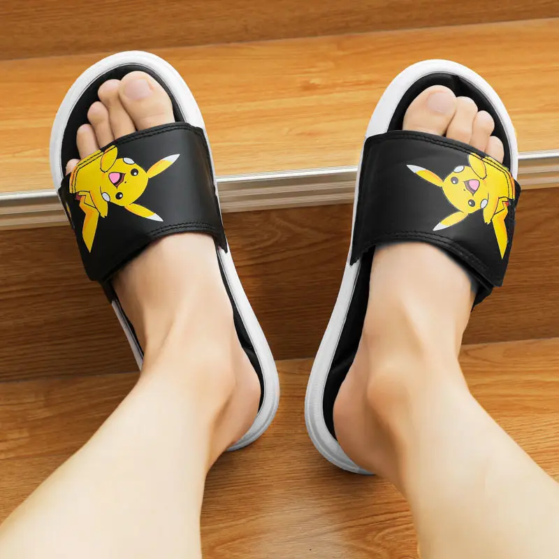 Anime Pokemon Pikachu Slippers Summer Boy's anti-skid Trend Soft Bottom Cartoon Velcro Children's Antiskid Bathroom Flip Flops |