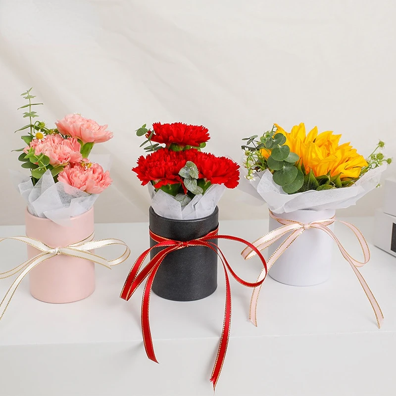 

2pcs 6.5x8cm Flower Box Portable Round Floral Box Small Hug Bucket Storage Wedding Rose Party Gift Packag Valentine's Day Decor