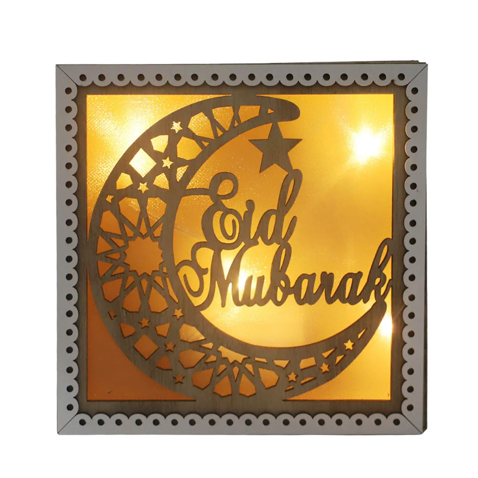 

Eid Mubarak Ramadan Decoration Light Battery Powered LED Moon Star Palace Wooden Ornament Muslim Festival Islamic Wall Art Decor