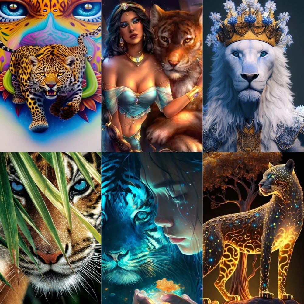 

5d алмазная живопись, животное, искусство, картина, красота и тигр, Лев с короной, Алмазная мозаика, вышивка крестиком, наборы для домашнего декора