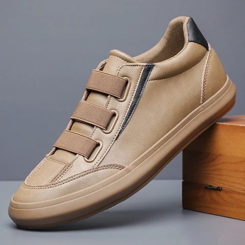 Новинка Весна 2023, Вулканизированная обувь, мужские износостойкие дизайнерские лоферы с резинкой, Прошитые туфли в британском стиле, однотонные туфли на плоской подошве для отдыха