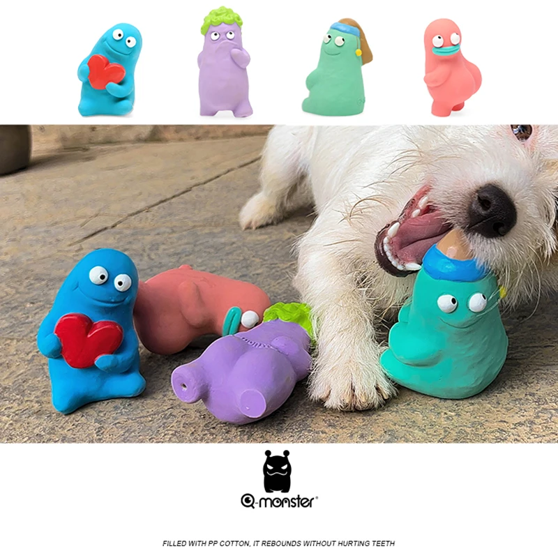 

Dog Squeak Toy 2022 New Design Clay Sculpture 4 Styles Q-MONSTER Natural Rubber Toy Interactive Toy Dog Supplies