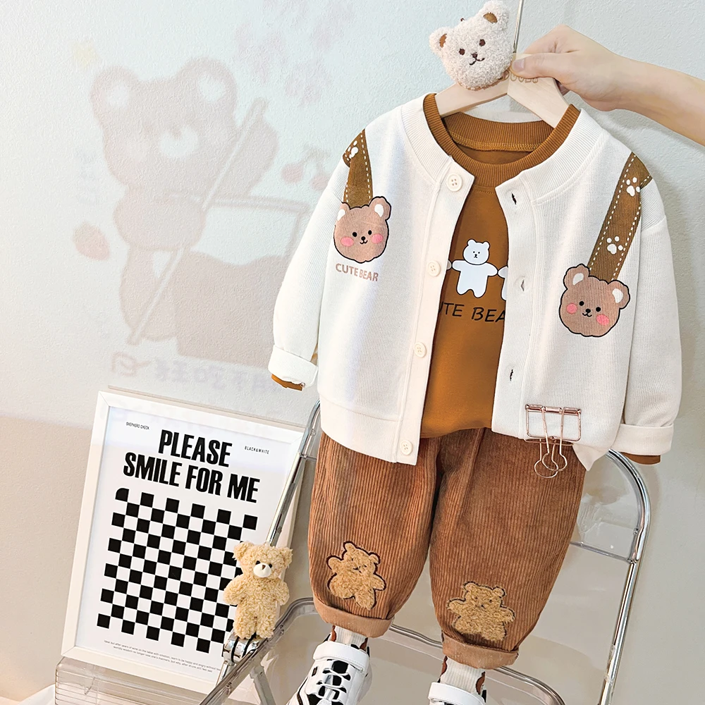 

Baby Boys Clothing Spring Kids Tracksuits Toddler Infant Coats T Shirt Pants Cartoon Bear Children Outfit Sets for 1-4 Years