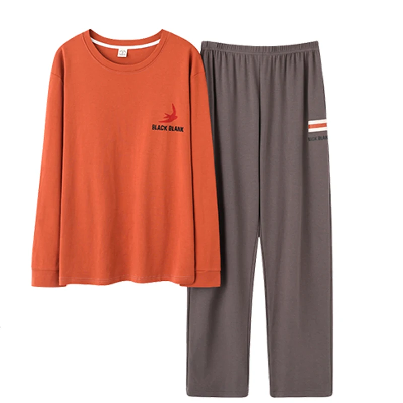 QUHENG Autumn Men Pajama Sets Cotton Pijama Round Neck Male 2 Pieces Sets Casual Homewear Sleepwear Long Sleeve Nightwear