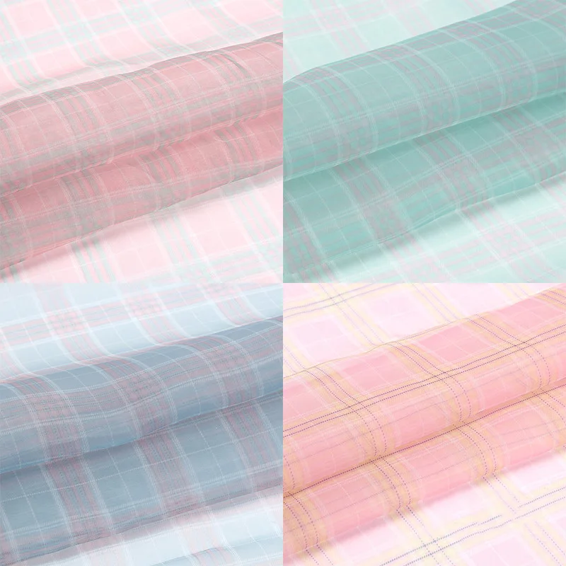 

Plaid Organza Fabric By The Meter for Wedding Dresses Clothes Skirts Curtains Sewing Printed Yarn Fashion Cloth Thin Soft Summer