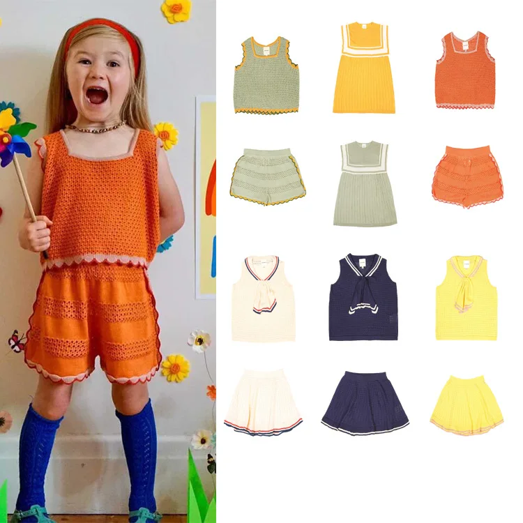

2022 summer new kp modal hollow vest shorts navy skirt suit