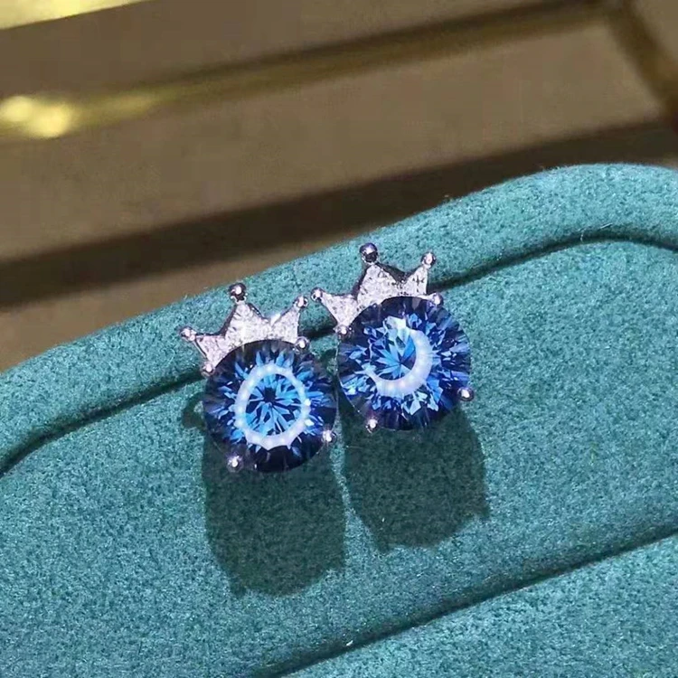 

SGARIT wholesale jewelry London Blue earrings wedding gift jewelry 18k white gold 7.3ct natural topaz earrings for women