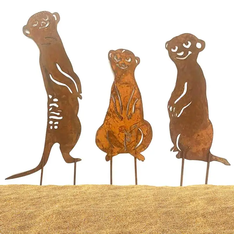 

Meerkat Family Garden Decorations Garden Outdoor Metal Ornaments Set Of 3 Rusty Iron Art Garden Ornaments Inserted For Patio