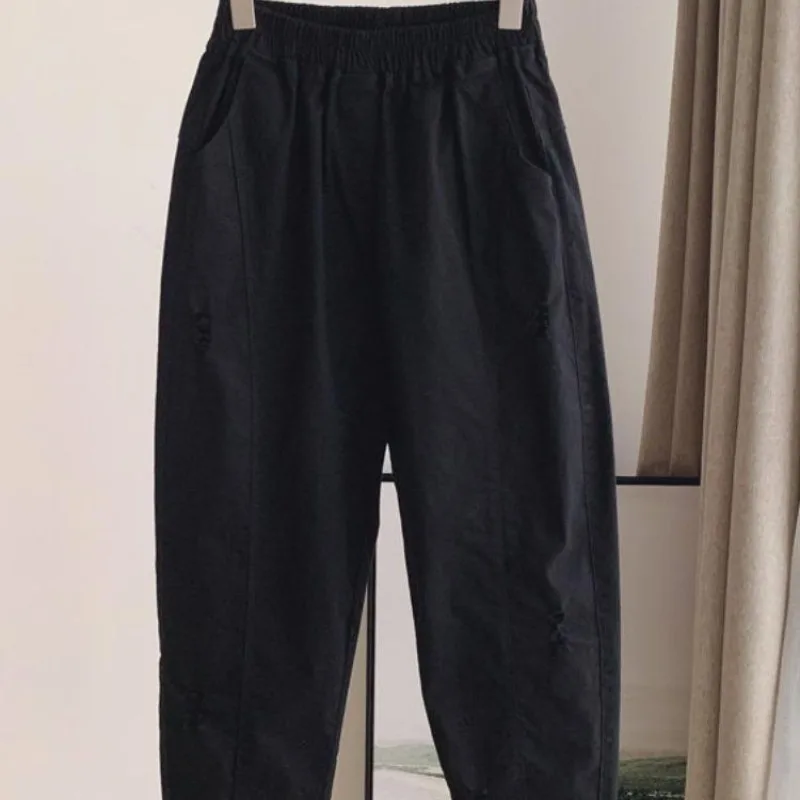 Простая Повседневная летняя однотонная потертая Женская эластичная высокая