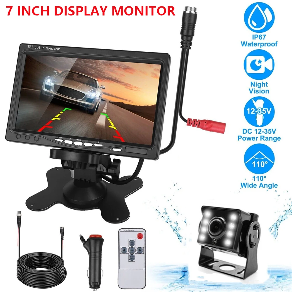 

7 INCH DISPLAY MONITOR Car Rear View Camera For Truck Parking 7" HD Monitor for VCD/DVD/GPS Trailer 12V24V LED Waterproof Camera
