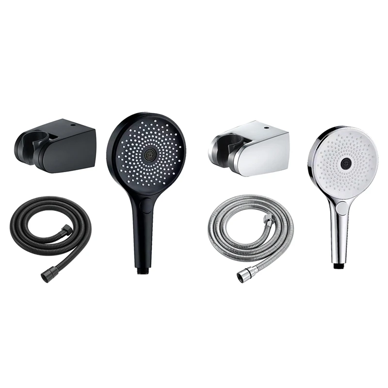 

Bathroom Round ABS Hand Shower With Base And 1.5M Stainless Steel Hose Household Hand Shower Set
