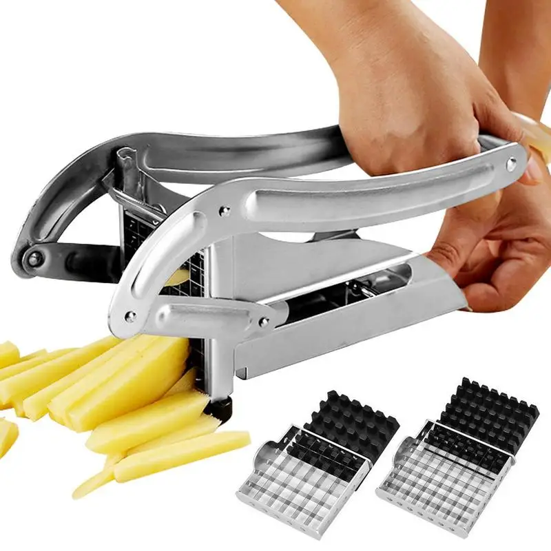 

French Fry Cutter Stainless Steel French Fry Cutter Vegetable Slicer French Fries Cutter Includes 2/4 Blade And No-Slip Suction
